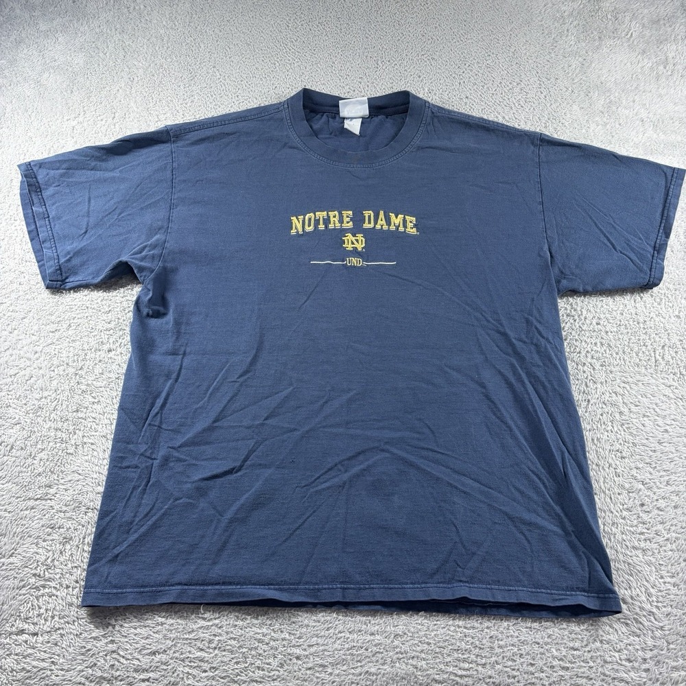 Vintage Notre Dame Shirt‎ Mens XL Blue Embroidered College Sports Irish NCAA